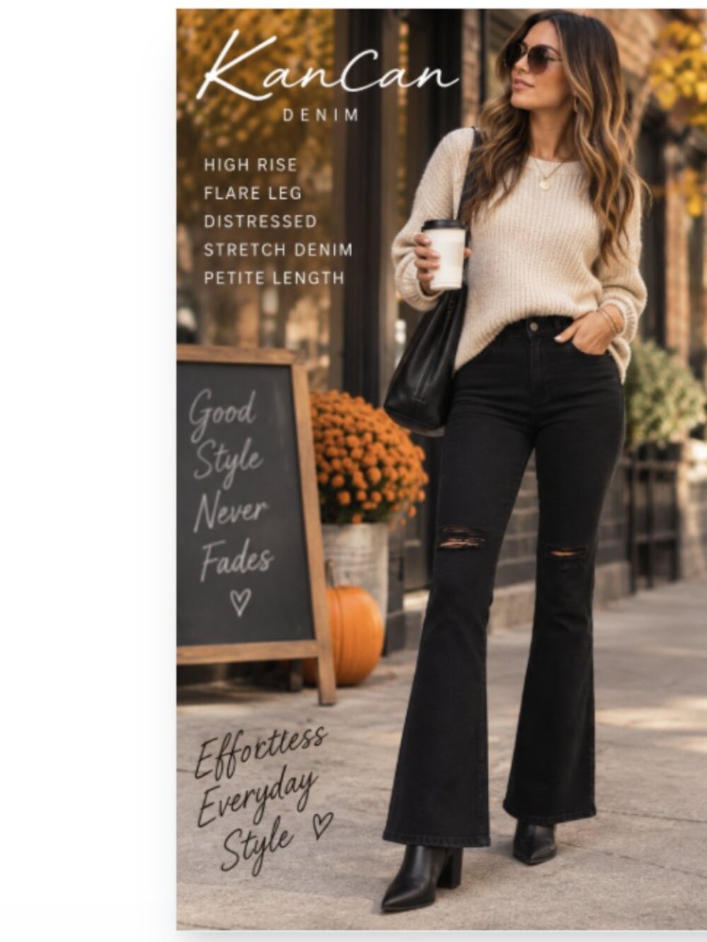 KANCAN PETITE FLARE JEANS 31P BLACK